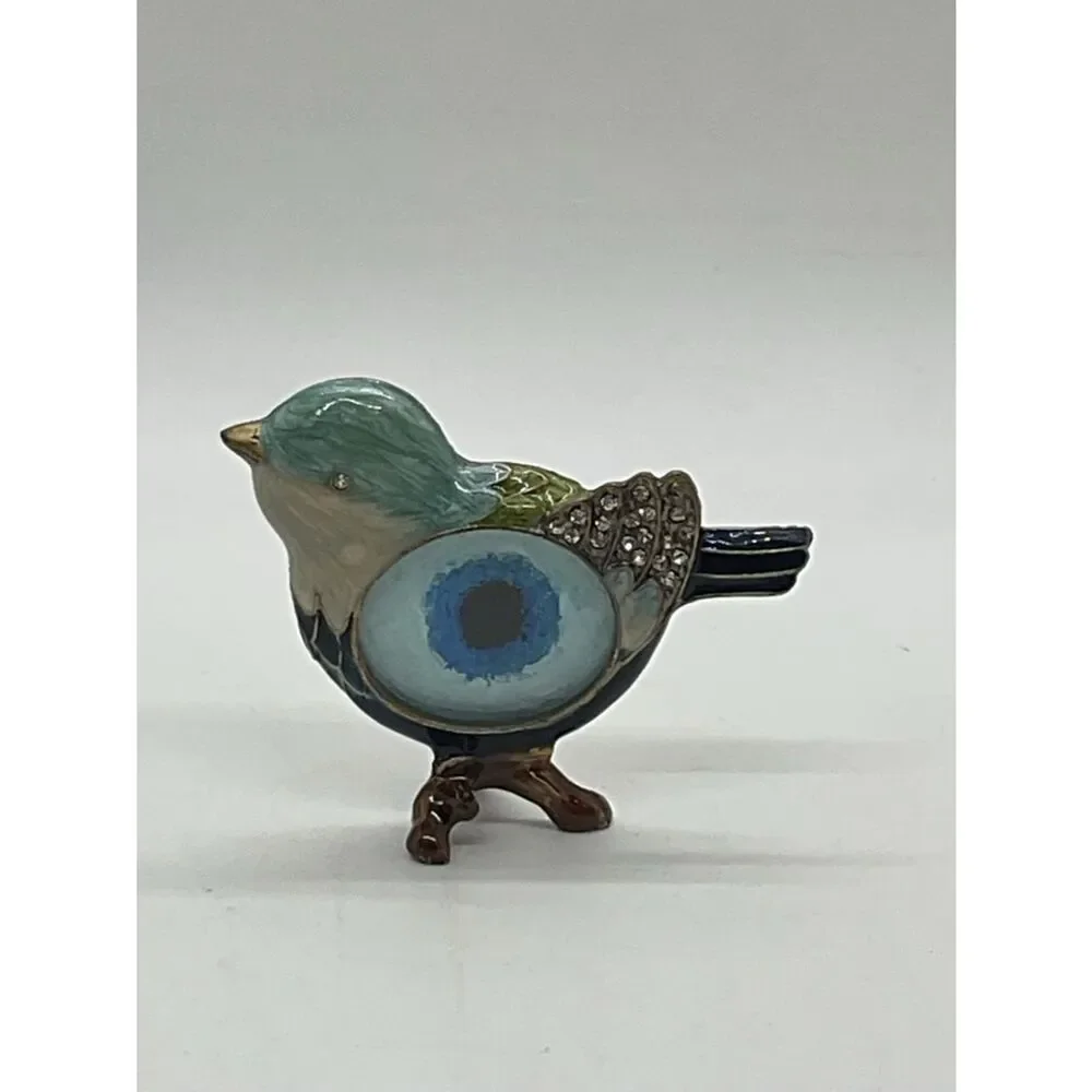 Decorative Blue Green Bird Pin Brooch - Enamel Accent